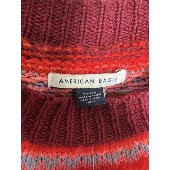 American Eagle Fair Isle knit sweater Size Small Pink Red Soft Cozy NWT - Picture 6 of 8